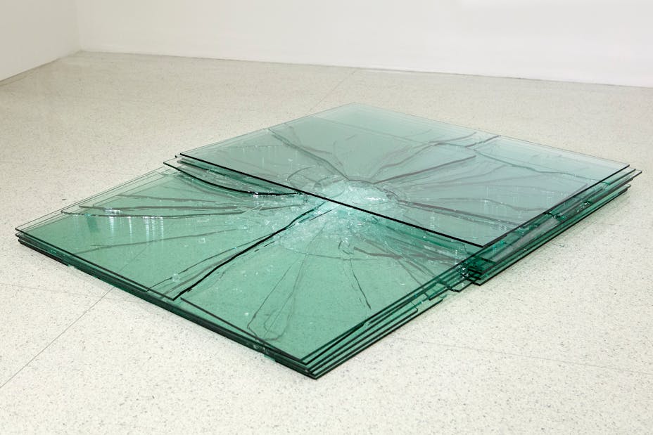 View of the exhibition 75 Gifts for 75 Years, 2015; Barry Le Va, On Center, On Edge Shatter Scatter, 1968