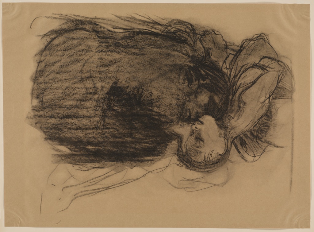 A charcol drawing af a person