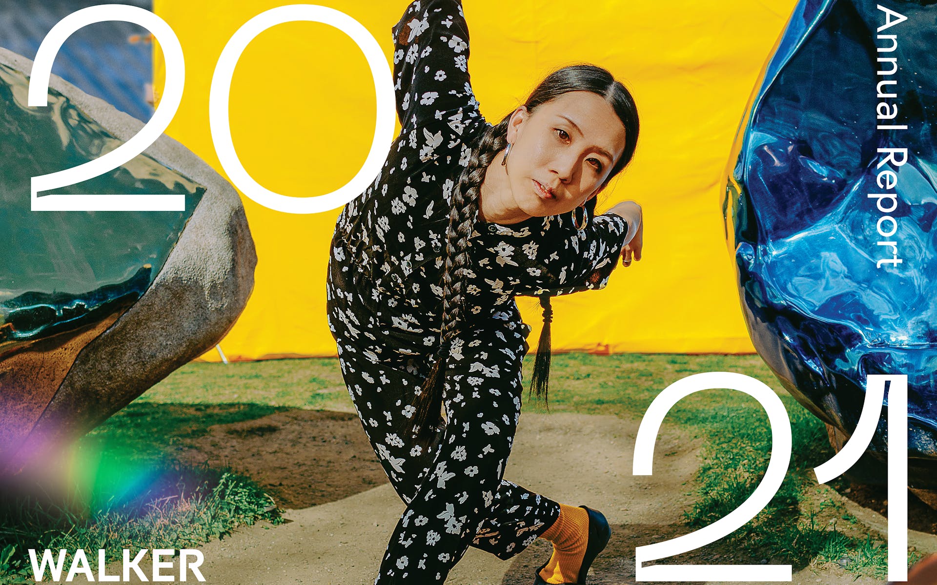 Dancer in front of yellow background with text that says "20 21 Walker Annual Report"
