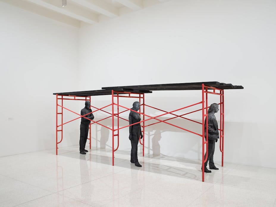 View of the exhibition 75 Gifts for 75 Years, 2015; George Segal, The Red Scaffold, 1990