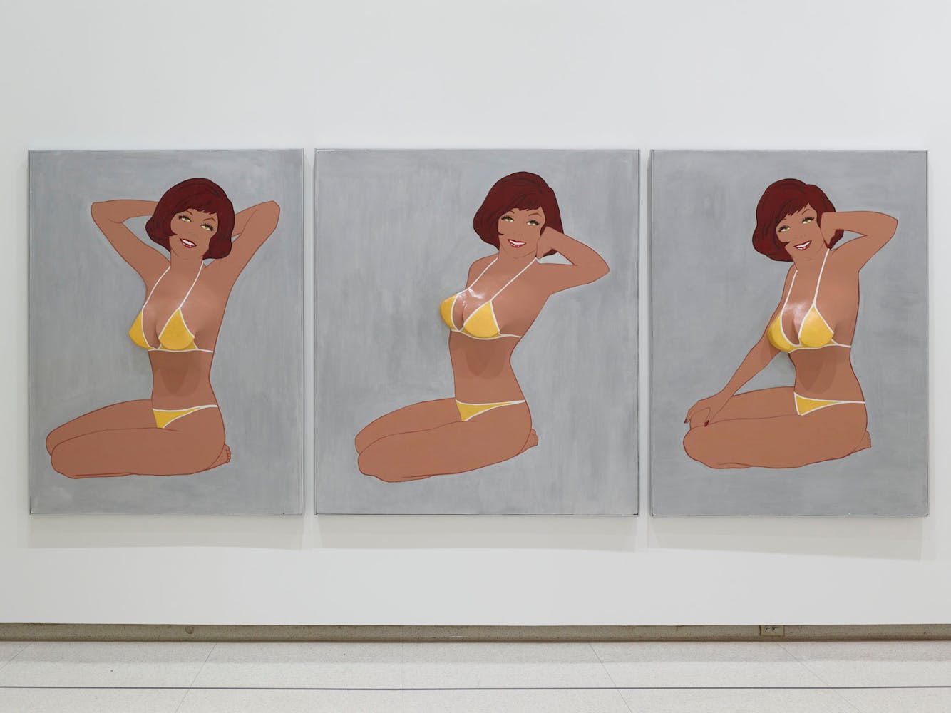 View of the exhibition International Pop, 2015; Marjorie Strider, Triptych II, Beach Girl, 1963